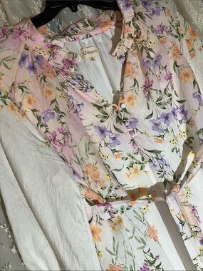 Floral Watercolor Dress in Lilac and Peach with 3/4 length sleeves